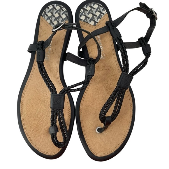 Sperry Lacie Black Braided Rope Thong Slingback Classic Everyday Beach Sandal 8 - Picture 8 of 13